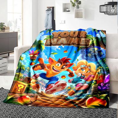 Name Custom Crash Bandicoot Print Flannel Blanket High Quality Warm Comfortable Cover for All Seasons Perfect for Gifts Home Decor