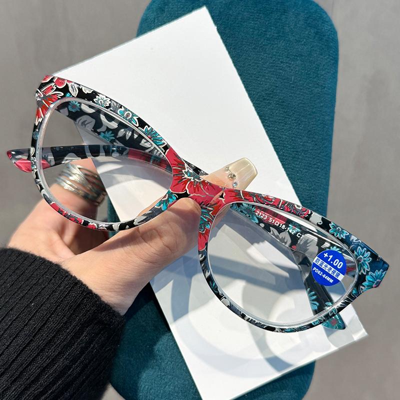 Стильные очки для чтения «кошачий глаз» для женщин и мужчин, винтажные, ретро, с цветочным принтом, модные, ультралегкие, для пресбиопии, с диоптриями плюс