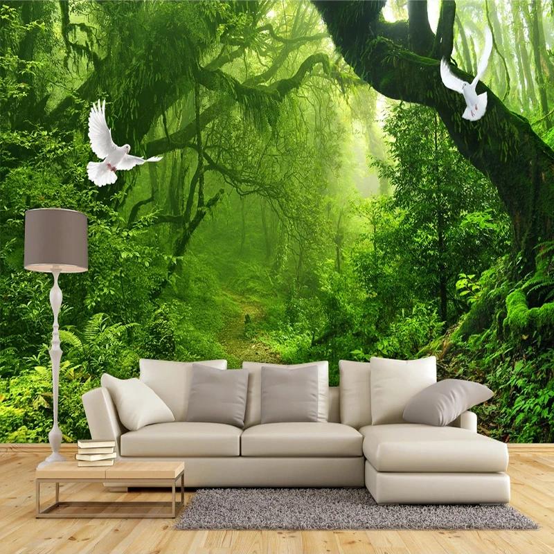 3d Wallpaper Green Forest Mural Big Tree Wall Painting Living Room Bedroom Modern Wall Murals