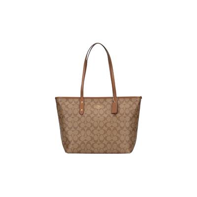 Сумка на плечо City Zip Tote 30 Ретро-принт Застежка-молния Холст с кожей Тоут Сумка для покупок Ручная большая женская Хаки Пресбиопия