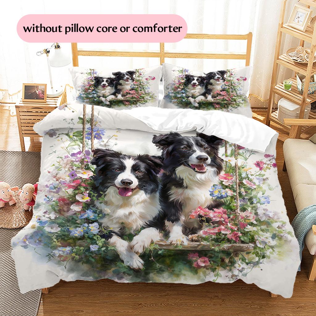Border Collie Pattern Bedding Home Decoration Birthday Gift (1 * duvet cover + 2 * pillowcase, without core)