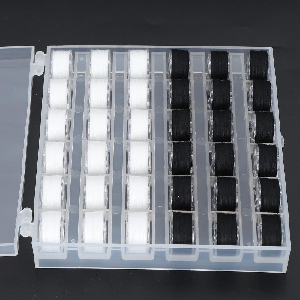 36pcs White And Black Prewound Bobbins Set Transparent Plastic Bobbin Case For Embroidery