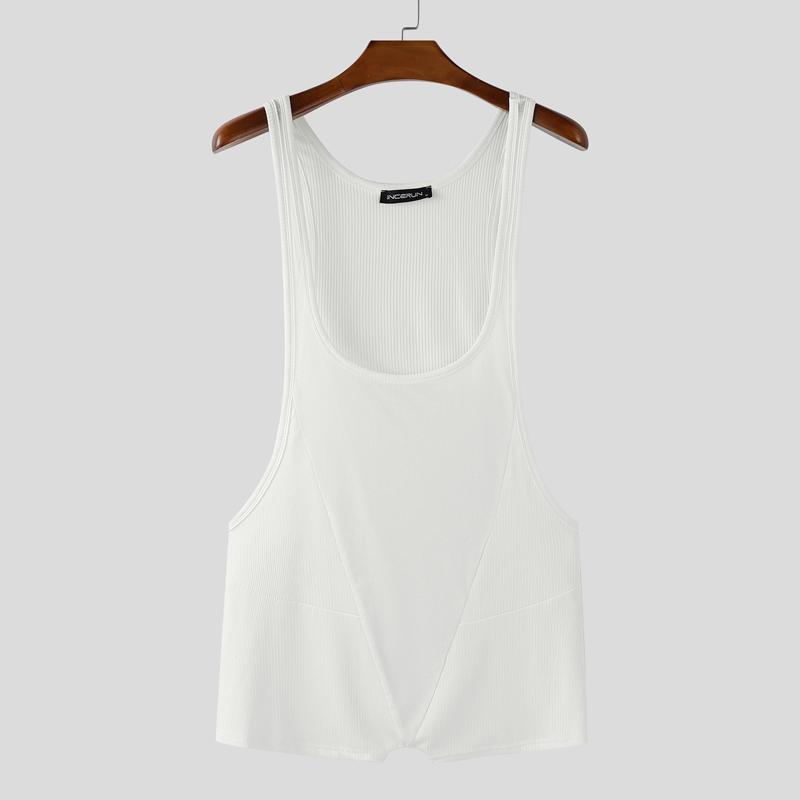 INCERUN Мужские комбинезоны-ромперы с низким вырезом, без рукавов, полупрозрачные, в рубчик, боди, нижнее белье