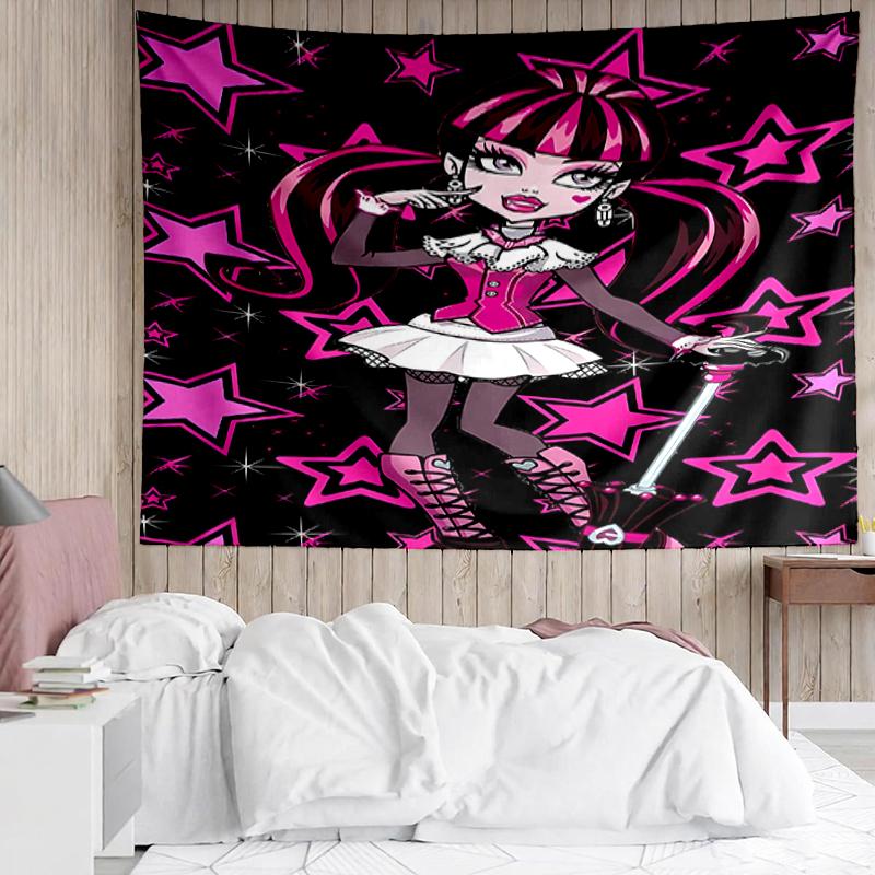 Monster-High Print Tapestry, Backdrop, Easy Setup, Ideal for Bedroom, Office & Living Room, with Aesthetic Wall Hanging Decor.