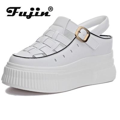 Fujin/женские сандалии 7,5 см, удобная обувь на крючках, модные летние женские дышащие сандалии на платформе с круглым носком, на танкетке, на очень высоком потайном каблуке