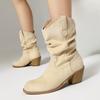 Women Ankle Slouch Boots Cowboy Western Booties Cowgirls Flock Slip On Fall Winter Shoes