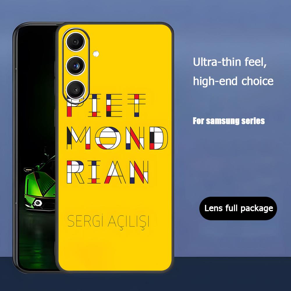 Арт Мода Чехол для телефона Пит Мондриан для Samsung Galaxy S25 S24 S23 S22 S21 S20 Plus Ultra Note20 Мягкий Черный