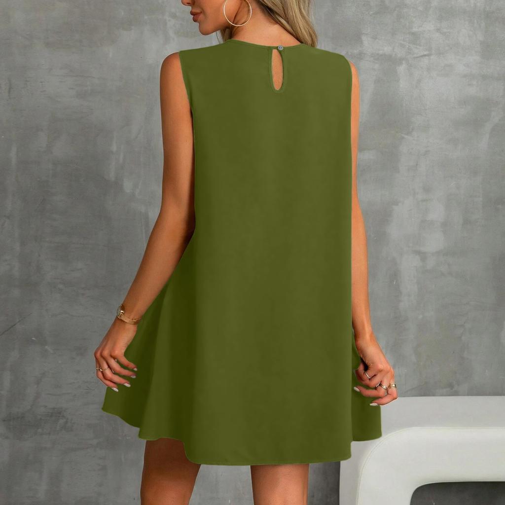 Женские модные повседневные платья без рукавов с круглым вырезом и оборками