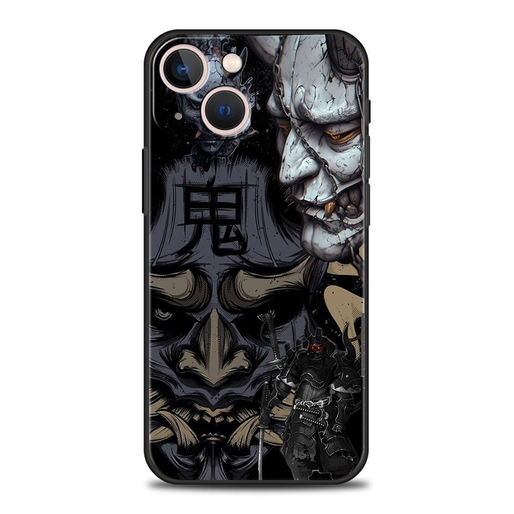 Японский Самурай с Лицом Призрака Чехол для Телефона iPhone 17 16E 15 16 14 13 12 11 Pro Max 7 8 Plus Мягкий ТПУ Задняя Крышка