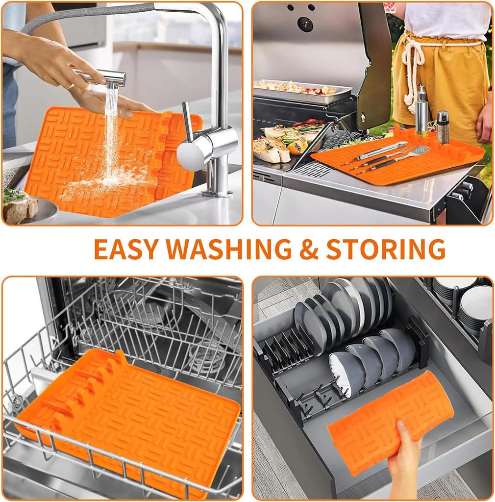 2pcs BBQ Silicone Griddle Tools Mat for Blackstone,Spatula Mat with Drip Pad Grill Mat,Side Shelf Mat for Blackstone