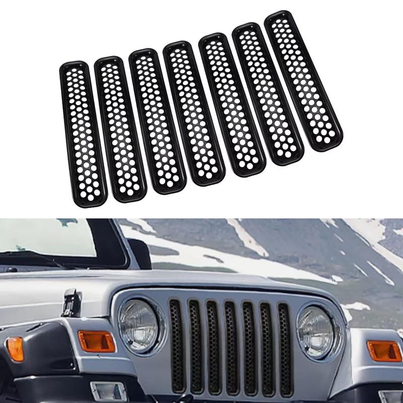 7Pcs Front Grill Mesh Grille erts Cover Trim Kit for Jeep Wrangler TJ 1997 1998 1999 2000 2001 2002 2003 2004 2005 2006