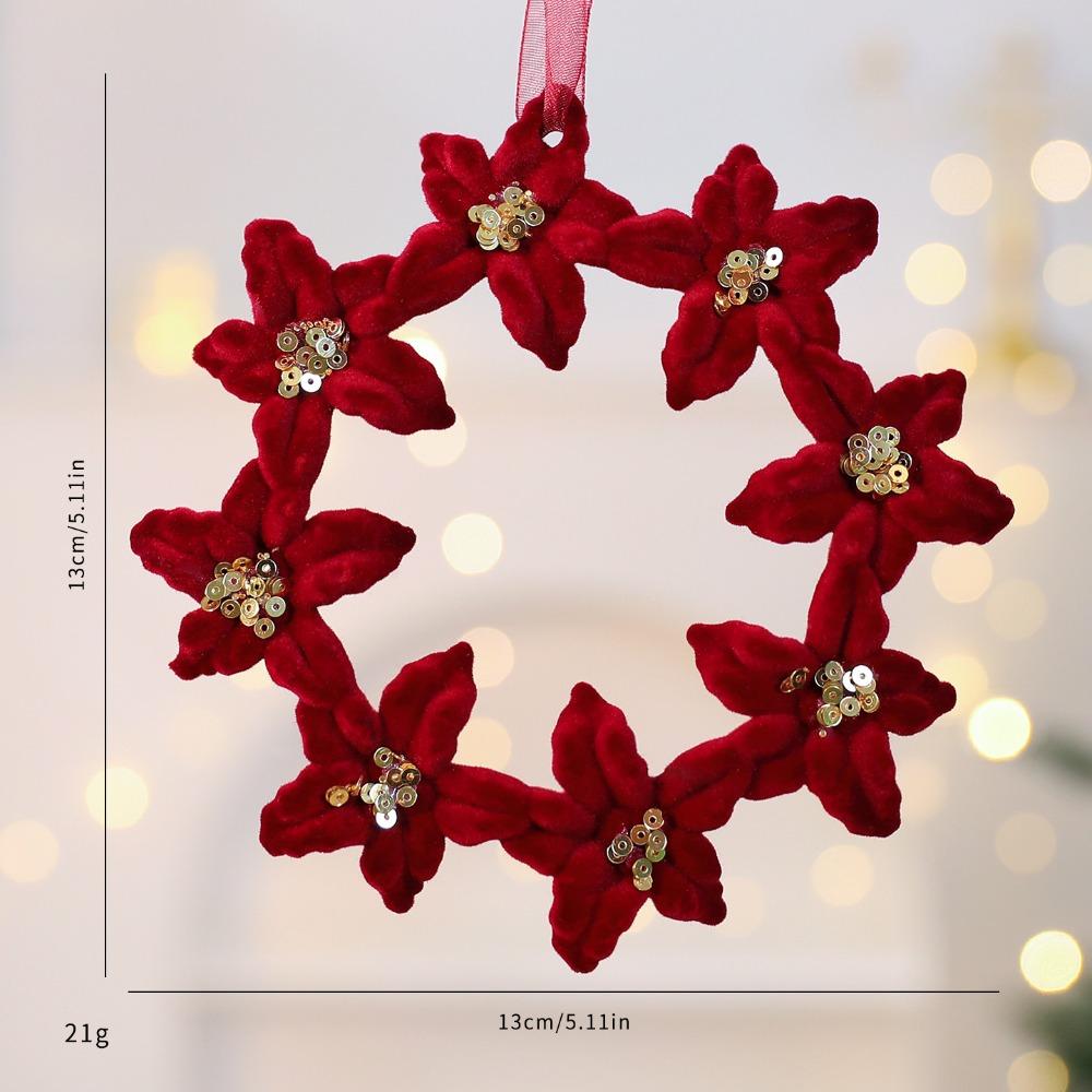 New Red Xmas Tree Ornament Bowknot Flocked Xmas Tree Charm Flower Wreath Hanging Christmas Tree Pendant Party Supplies