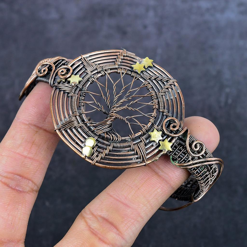 Натуральный вид меди Драгоценный камень Медная проволока Обмотка Манжета Браслет Регулируемый a9d27