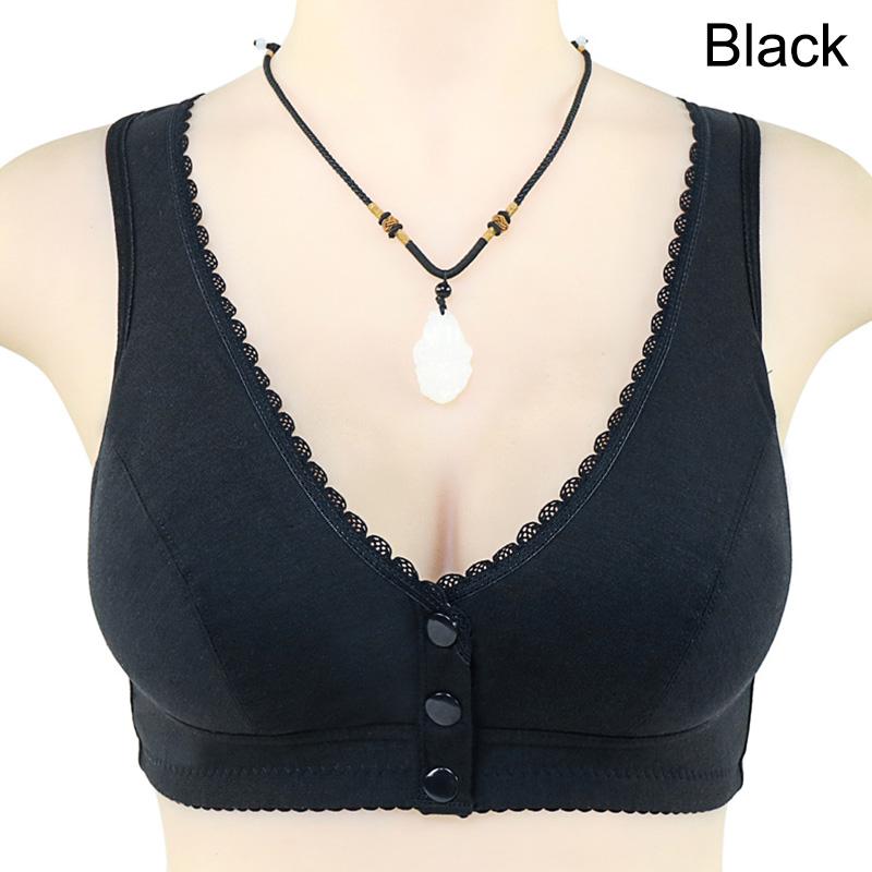 Pure Cotton Front Buckle Bra Without Steel Ring Beautiful Back Middle-aged and Elderly Bra Sweat-absorbing Breathable Vest