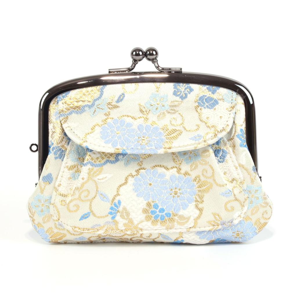 Gold Brocade Clasp Wallet with Coin Purse and Pouch Ring Japanese-made (Snow White)