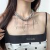 Sweet Cool Hottie Diablo Pearl Wrap Beaded Multi-Layer Tassel Cross Necklace Choker Collarbone Chain