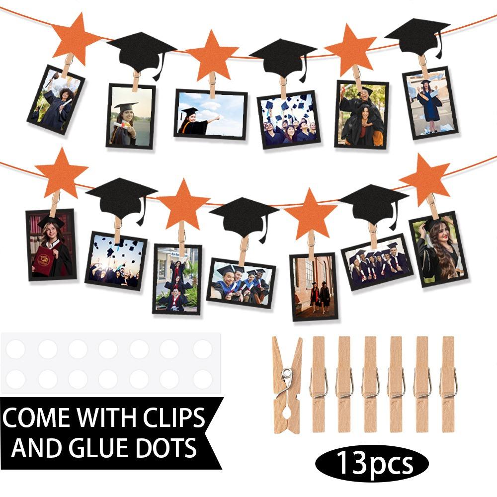 Black Gold Graduation Photo Banner Celebrate Picture Banner Graduation Hanging Decor  Classmates