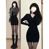 2025 Черное сексуальное платье-бюстье с пальто для женщин - осень/зима, юбка до бедра