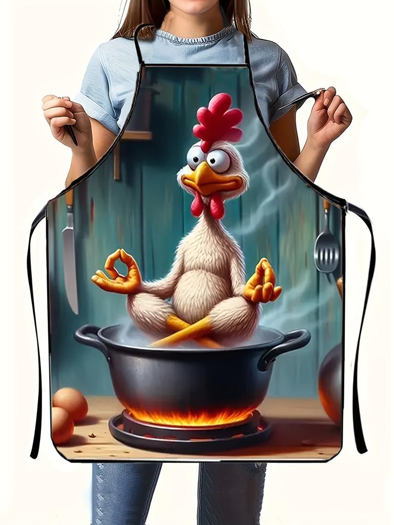 Cartoon Rooster Apron, All-Season Use, Durable & Stain-Resistant, Practical & Fun Cooking Apron