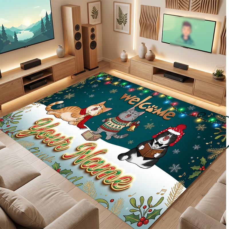 Christmas Theme Soft Crystal Velvet Rug Custom Name & Text Print Non Slip Floor Rug for Bedroom Living Room