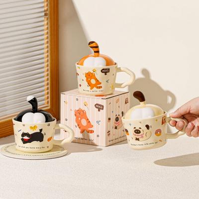 Керамическая кружка с кошкой, крышка в виде хвоста кошки, стакан для воды, подарок на день рождения, сувенир для пары, трансграничная, для завтрака, молочная кружка