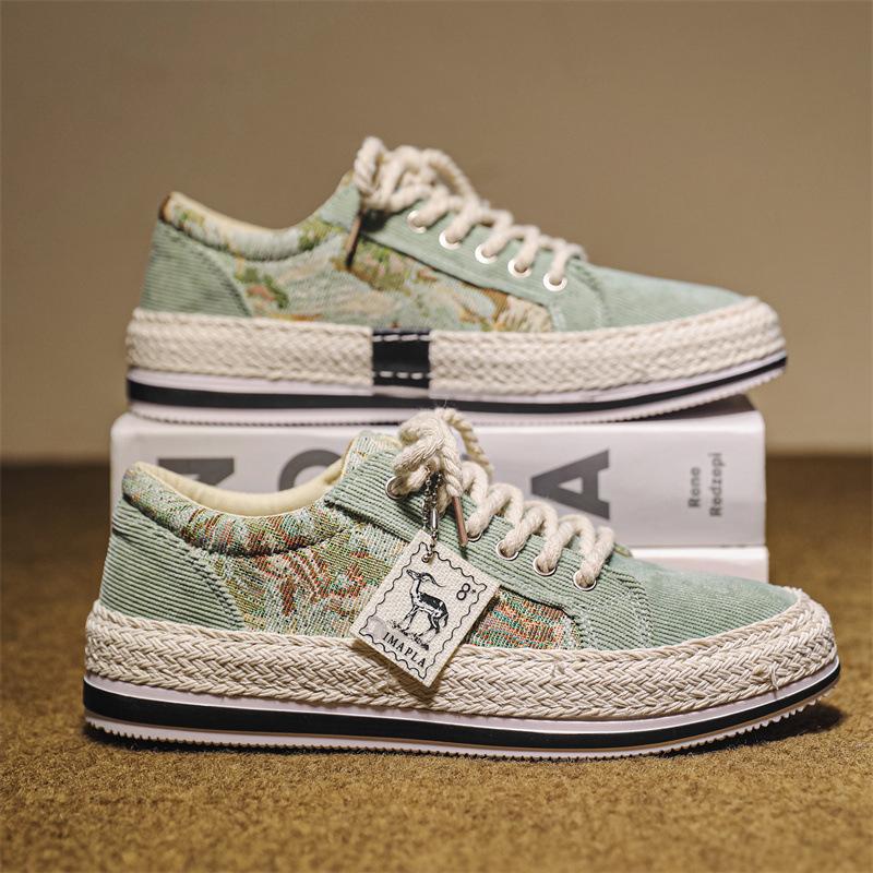 Обувь для рыбалки Мужская дышащая повседневная обувь 2024 года Новая удобная универсальная парусиновая обувь на плоской подошве со шнуровкой Вулканизированная обувь Эспадрильи