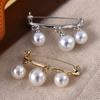 Pearl Fixed Strap Charm Safety Pin Brooch Sweater Cardigan Clip Chain Brooches