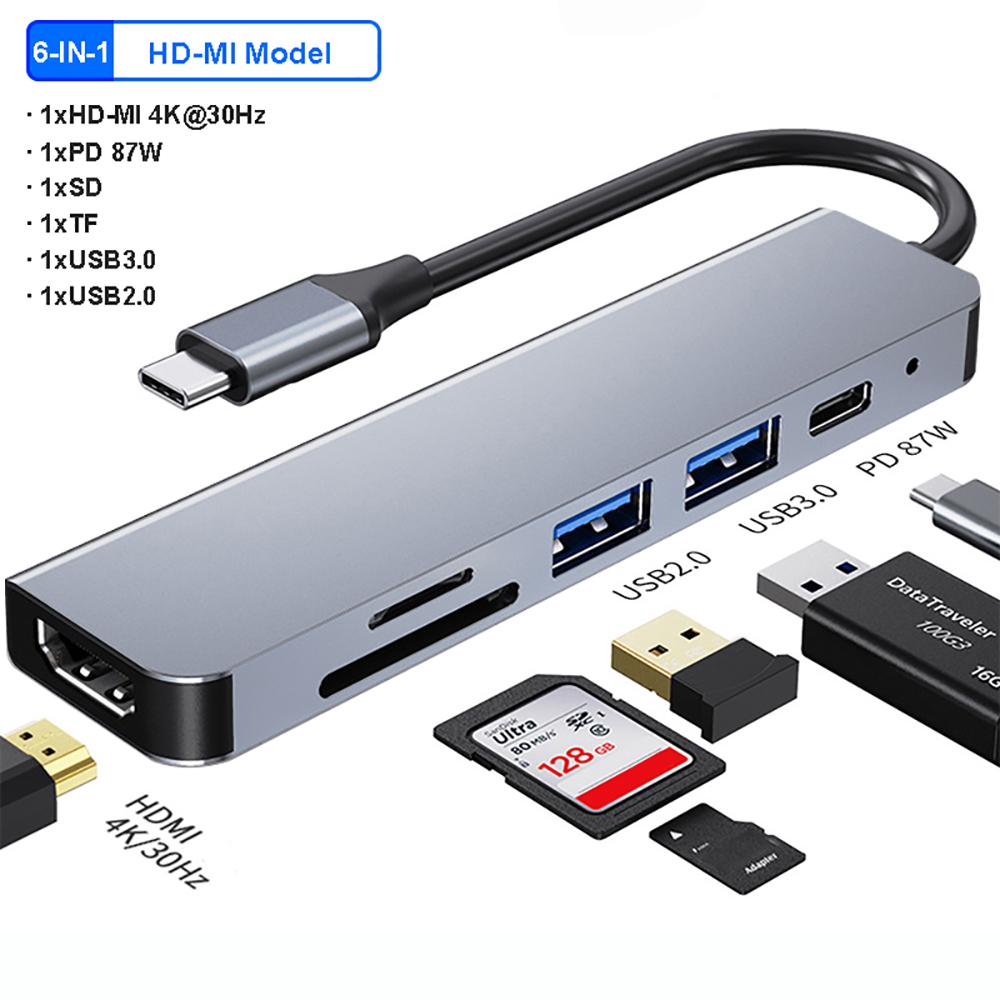 USB C HUB 4K 30 Гц Type C на HDMI-совместимый PD 87 Вт USB-разветвитель USB-адаптер для Macbook Air Pro USB3.0 HUB TF SD Multi Converter