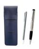 Grained Leather Pencil Case Blue Metal Indicator Rod and Metallic Rubber Rotating Ballpoint Pen Set SASL-701S-LUT102SB