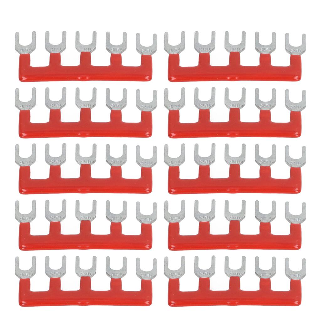 10pcs Fork Type Terminal Strips 400V 15A Pure Copper PVC Flame Retardant Jumper Block Terminal Strips for Factory Red
