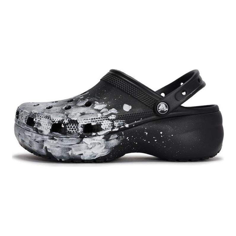 Crocs Классические сабо на платформе 811 Сделано в Туманной сцене Специальная обувная коробка Наступание на какашки Мягкие перфорированные туфли Женские Черные Серебристые