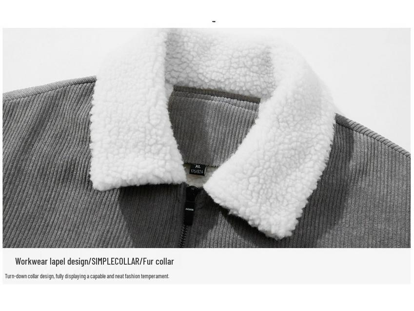 Мужская зимняя вельветовая куртка с бархатом, овчиной и воротником-стойкой - трендовая и теплая модная одежда для повседневной носки