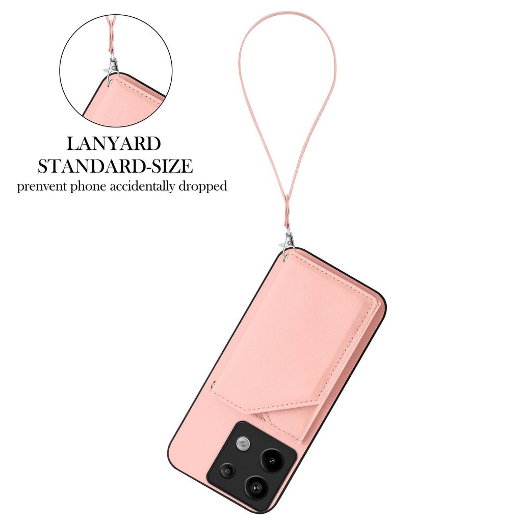 For Xiaomi Poco X6 5G/Xiaomi Redmi Note 13 Pro 5G Case Card Holder Kickstand Skin-Touch Phone Cover with Wrist Strap