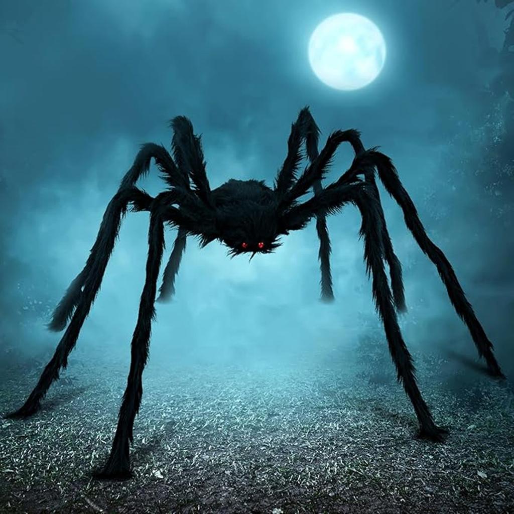Halloween Hairy Spider Garden Decorations Scary Giant Spider Fake Large Props Triangular Web With Hook Halloween Yard Decor