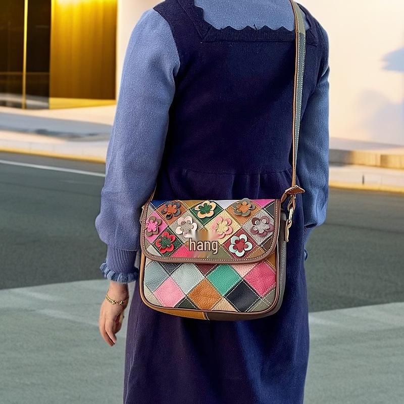 Красочная кожаная сумка кроссбоди в цветочную клетку для женщин