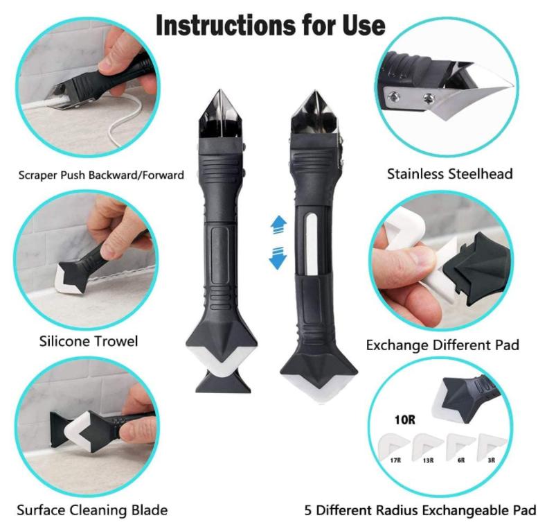 12 Pcs Caulking Finishing Tool Kit, 3 in 1 Caulking Tools (stainless Steelhead) Silicone Sealant Caulk Grout Remover Scraper and