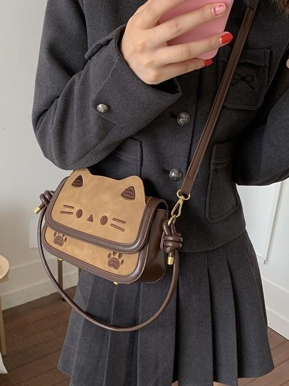 Cute Cat Cartoon Pu Shoulder Bag For Daily Use With Spacious Storage For Students And Teens