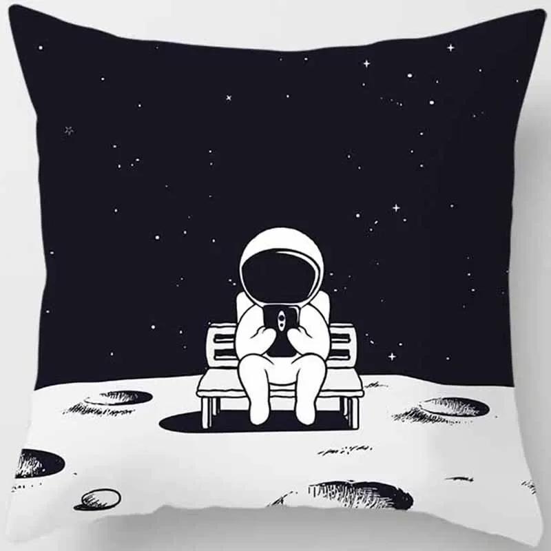Cartoon Humor Astronaut Print Square Pillowcase Home Decor Car Sofa Cushion Cover