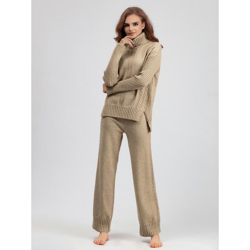 Женские вязаные спортивные костюмы из двух предметов, зимняя кашемировая водолазка большого размера, свитер, шаровары, теплый комплект из 2 предметов