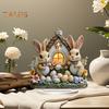 Easter Egg Bunny Ornament 2D Flat Acrylic Decoration Cartoon Rabbit Colored Egg Desktop Ornament for Bookshelf Mantel TV Stand