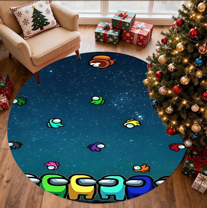 Among Us Pattern Round Rug, Indoor/Outdoor Mat, for Picnic, Gameroom, Bedroom, Office, Living Room, Home Decor Carpet, Birthday Gift
