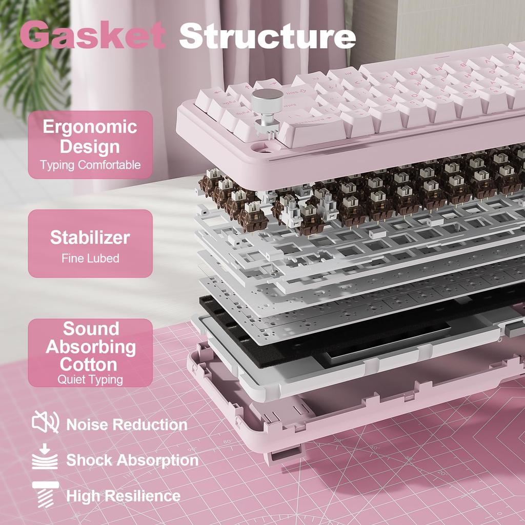 YUNZII B68 65% Wireless Mechanical Gaming Keyboard, BT5.02.4GHzWired, Hot-Swappable, Gasket Keyboard, RGB Backlight for WindowsMac, Technical