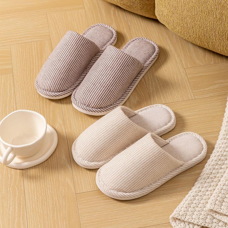 Домашние хлопково-льняные тапочки на четыре сезона в японском стиле, женские, для дома, на осень и зиму, для пар, домашние, нескользящие, с мягкой подошвой, хлопковые тапочки, мужские