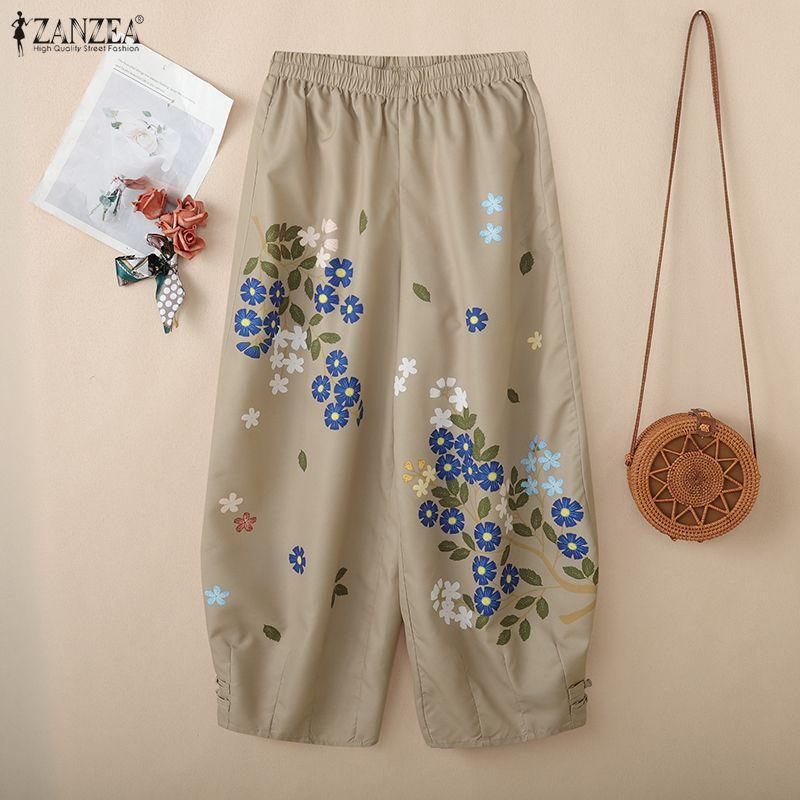 ZANZEA Women Casual Elastic Waist Loose Print Pants