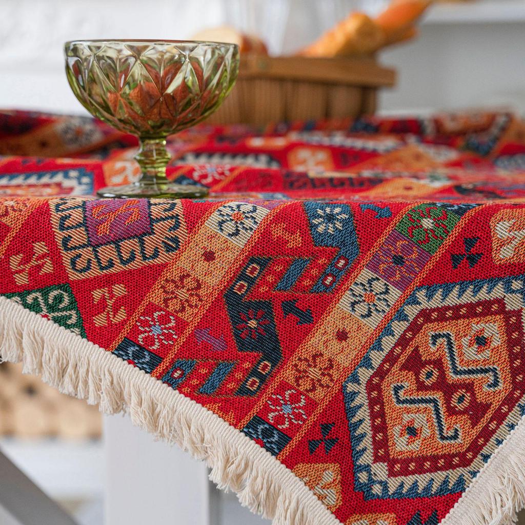 Винтажная жаккардовая хлопковая и льняная красная дорожка для стола, рождественская вечеринка, свадьба, кухонный стол, ткань для домашнего декора журнального столика