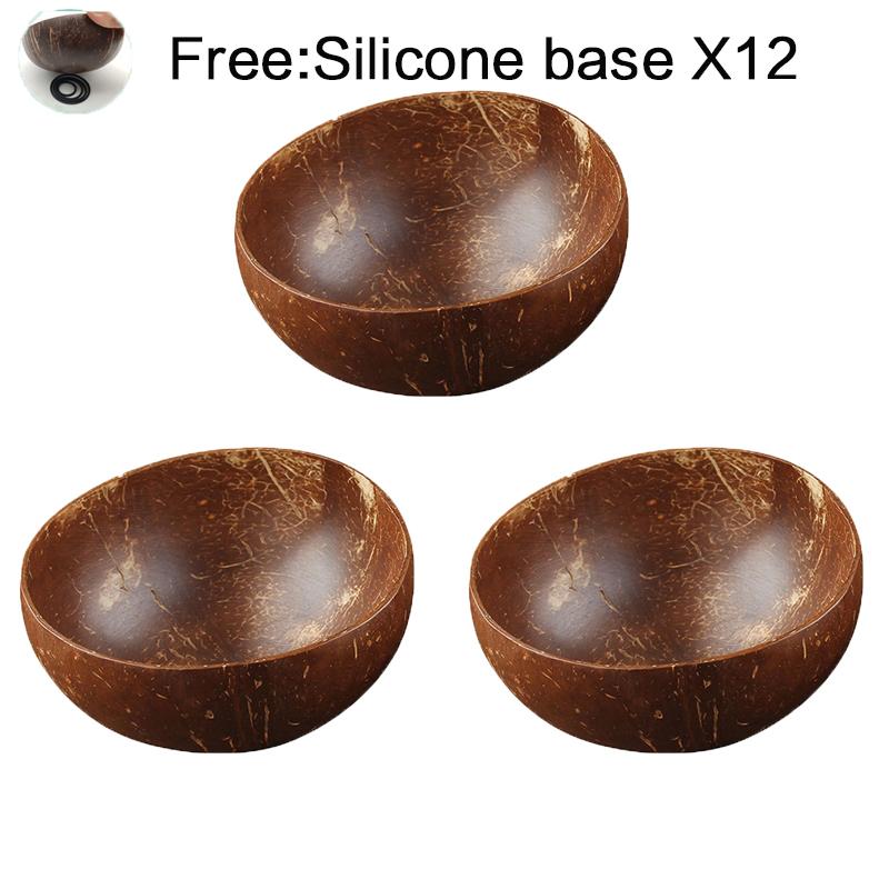 Набор кокосовых мисок Натуральная ручная работа Посуда из кокосовой скорлупы Деревянная ложка Десерт Фруктовый салат Для смешивания Рис Рамен Деревянная бамбуковая миска