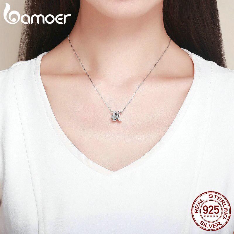 BAMOER 100% 925 Sterling Silver Letter K Alphabet Beads Charms Fit Charm Bracelets & Bangles DIY