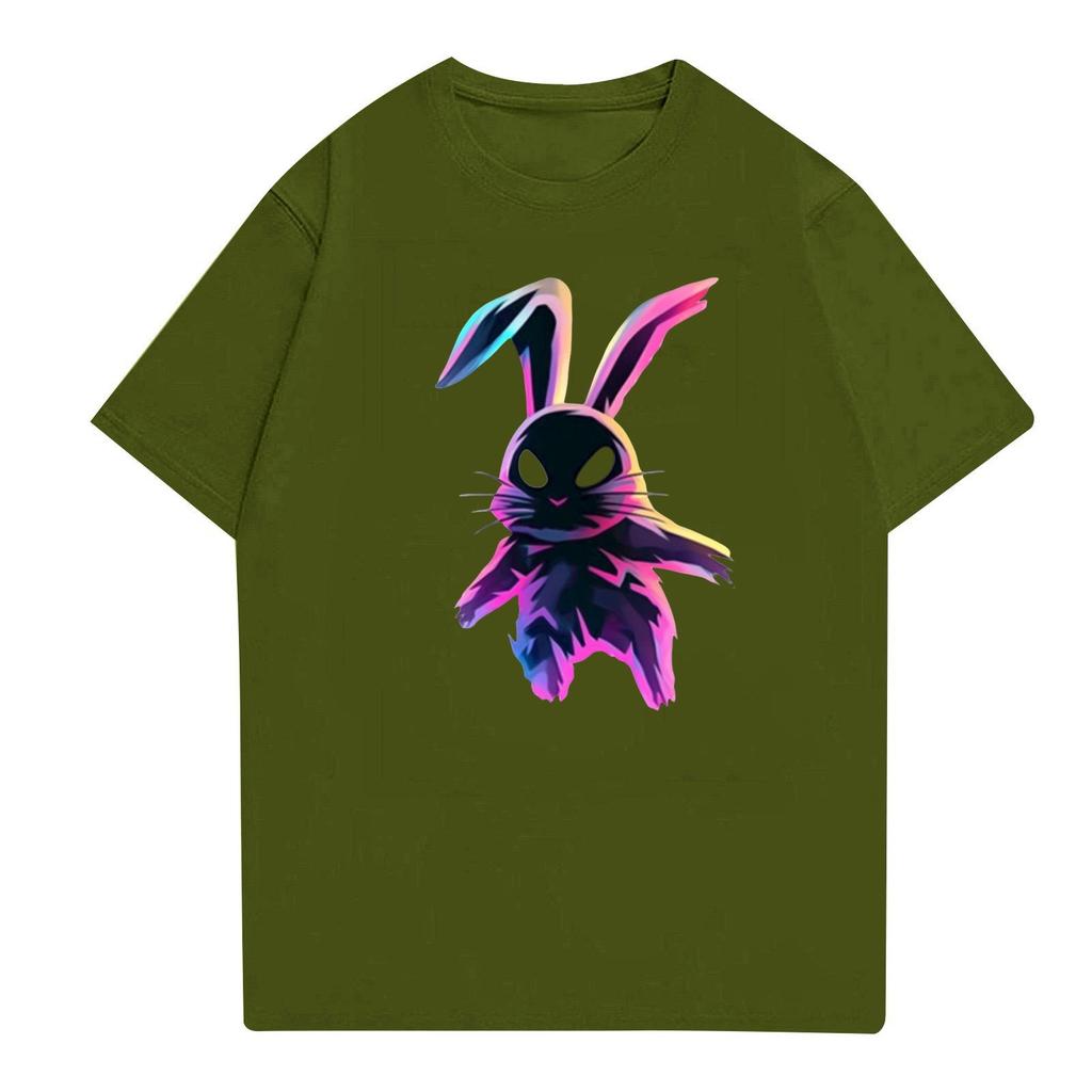Easter - Men's Casual Baggy Bunny Print T-shirt Round Neck Pull-over Short-sleeved Top