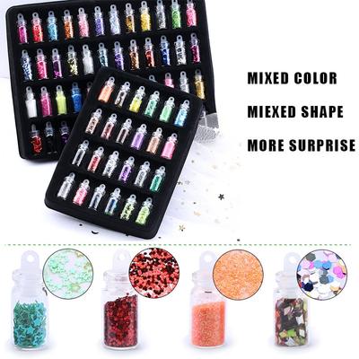 48 бутылок/набор, сверкающая эпоксидная смола, блестящая пудра, сердце, звезда, микробусины, наклейки для дизайна ногтей, блестки, для изготовления ювелирных изделий, рукоделие, сделай сам