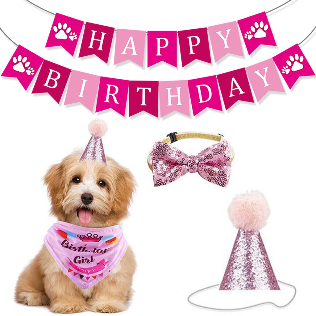 Pet Birthday Party Flag Cartoon Theme Arrangement Dog Paws Paper Banner Customization